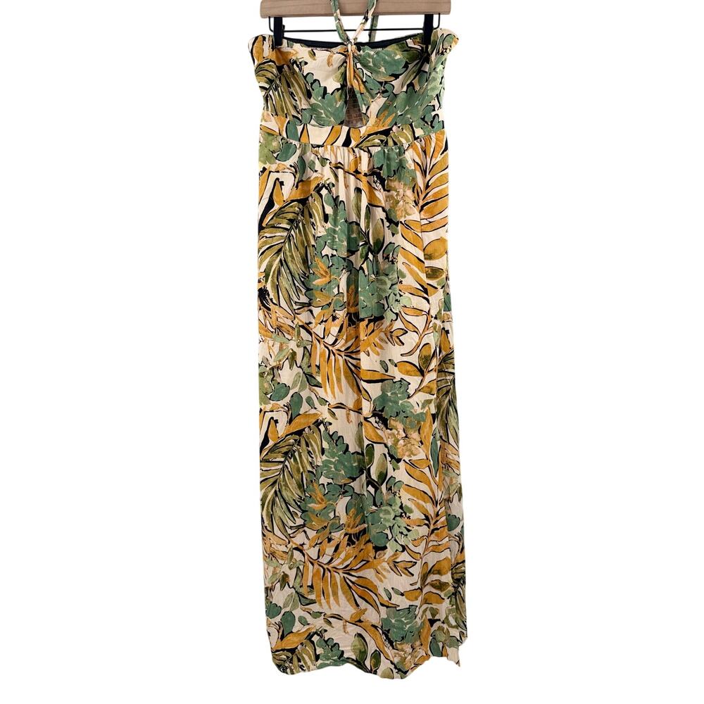 REWIND Dress Juniors SZ Extra Large Halter Strapless Tropical Palm Travel Beach